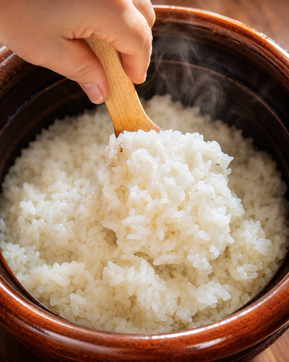 Freshly cooked domestic Koshihikari rice